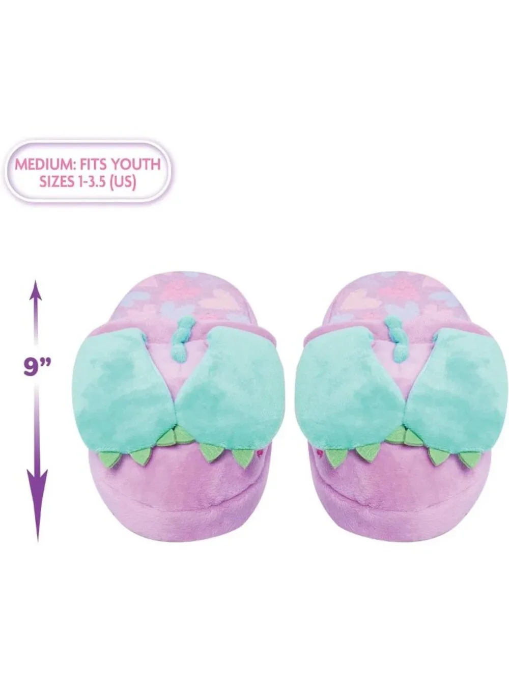 Flipeez Kids Size 9-12 Slippers Dragon Plush Fun Flip Motion Non-Slip Sole
